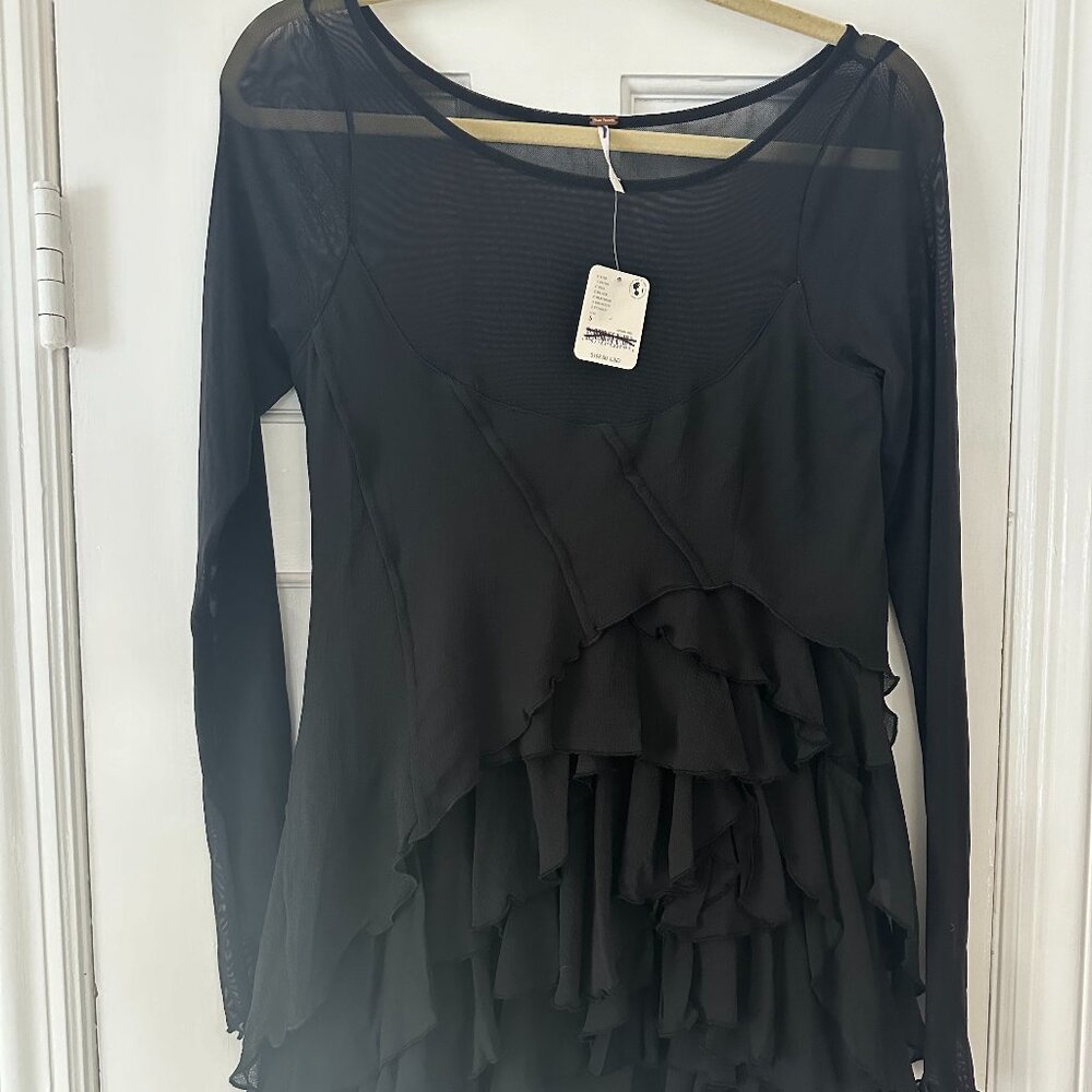 Free People Midnight Black Ruffle Mini Dress - Picture 2 of 5